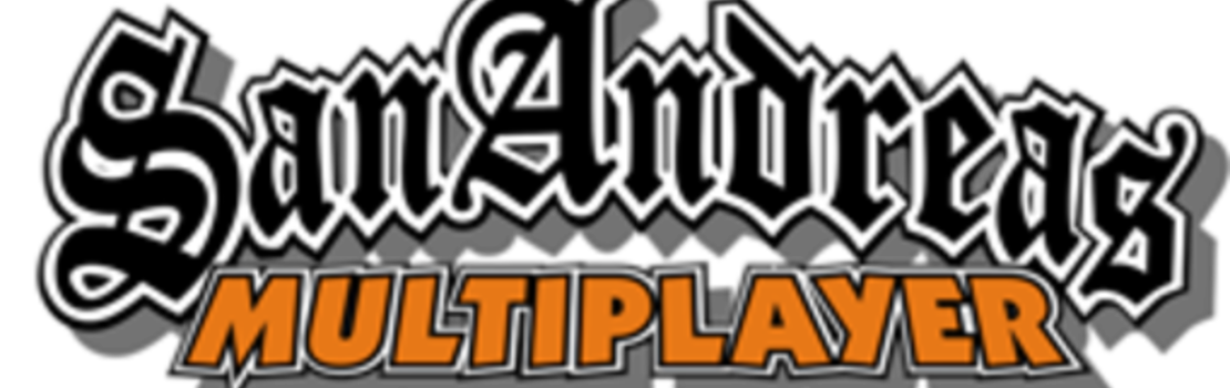 San Andreas Multiplayer logo with gothic-style text and orange multiplayer text